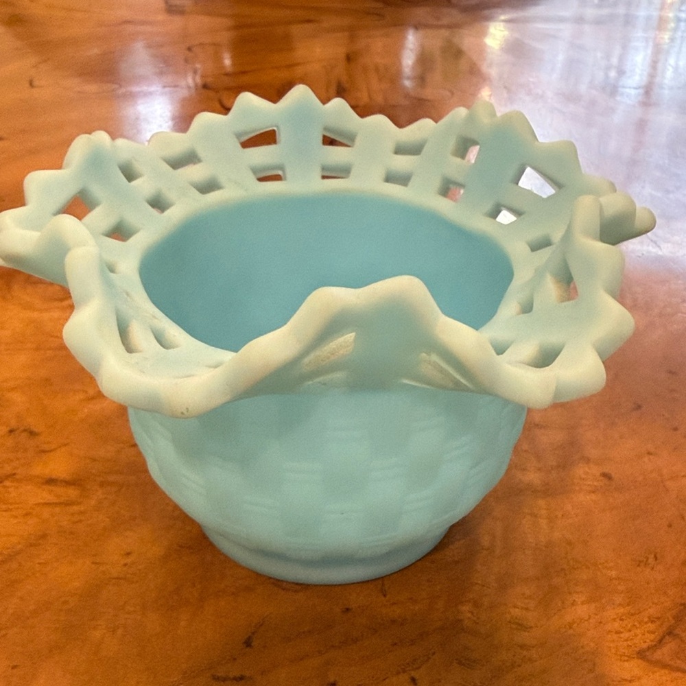 Vintage Fenton Light Blue Lattice Glass Bowl